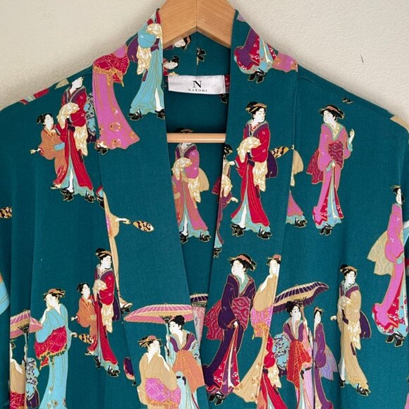 N. NATORI "Geisha" Cozy Knit Dark Green Long Robe is New with Tags! Size MEDIUM - Picture 2 of 10